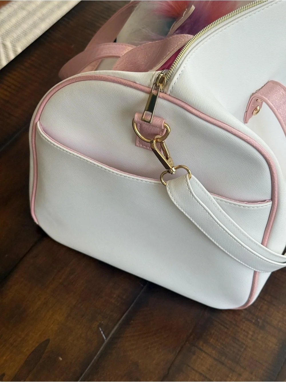 Under One Sky White and Pink Unicorn Satchel with Rainbow Pom